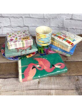 11pc Lot Tropical Birthday Christmas Paper Party Supplies Set Napkin Plate Towel